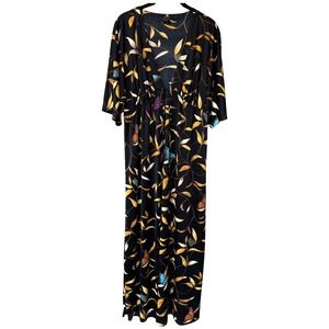 Natori Women's Butterfly Leaf Print Caftan Maxi Dress Empire Waist Size Medium